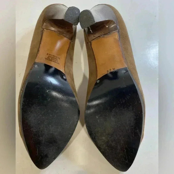 PRADA BROWN SUEDE BOW POINTED TOE MID HEEL CLASSIC PUMPS SZ 34 - Picture 5 of 16